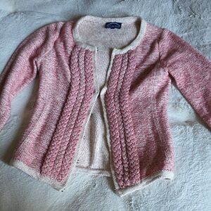 Scoop NYC Pink and Cream Cardigan with Braided Design